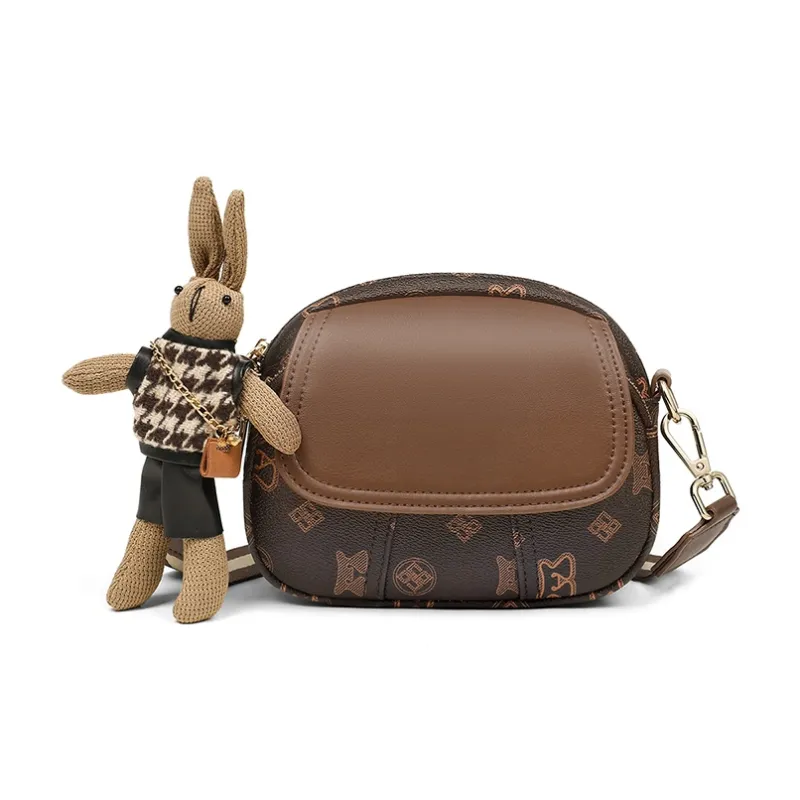 EBLAN Synthetic Leather Shoulder Bag, Crossbody Bag, Small Round Bag Regular Women's Coffee-4