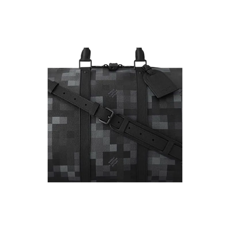 LOUIS VUITTON KeepallBandoulière Damoflage Black Coated Canvas One Shoulder Crossbody Bag, Travel Bag Men's Black-4