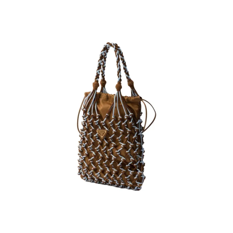 PRADA Cow Leather Handbag Trumpets Women's Brown & Blue-1