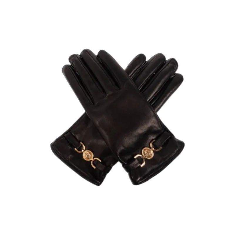 VERSACE Lambskin Knit Gloves Unisex Black-1