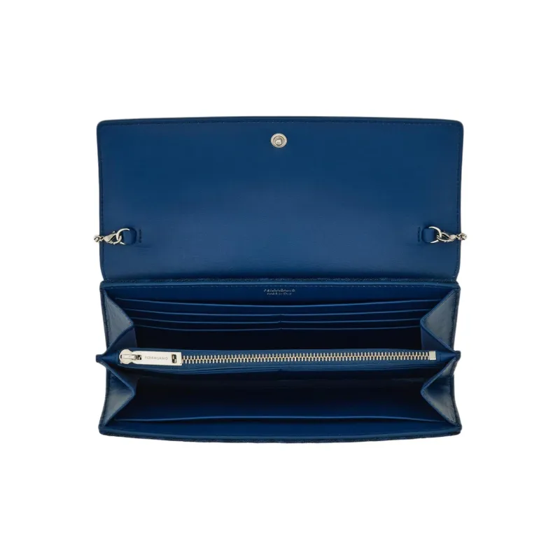 FERRAGAMO Calfskin Shoulder Bag, Crossbody Bag, Wallet Women's Blue Green & Denim Blue-3