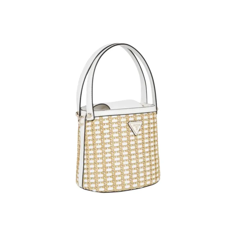 GUESS Fabric Bucket Bag Handbag Medium Size Women's Natural & White-1