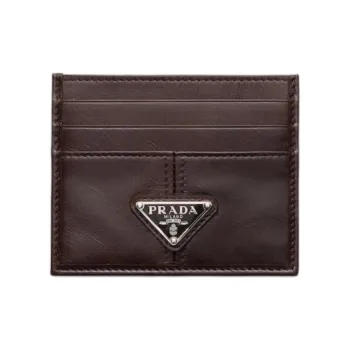 PRADA Calfskin Card Holder Men's Dark Brown