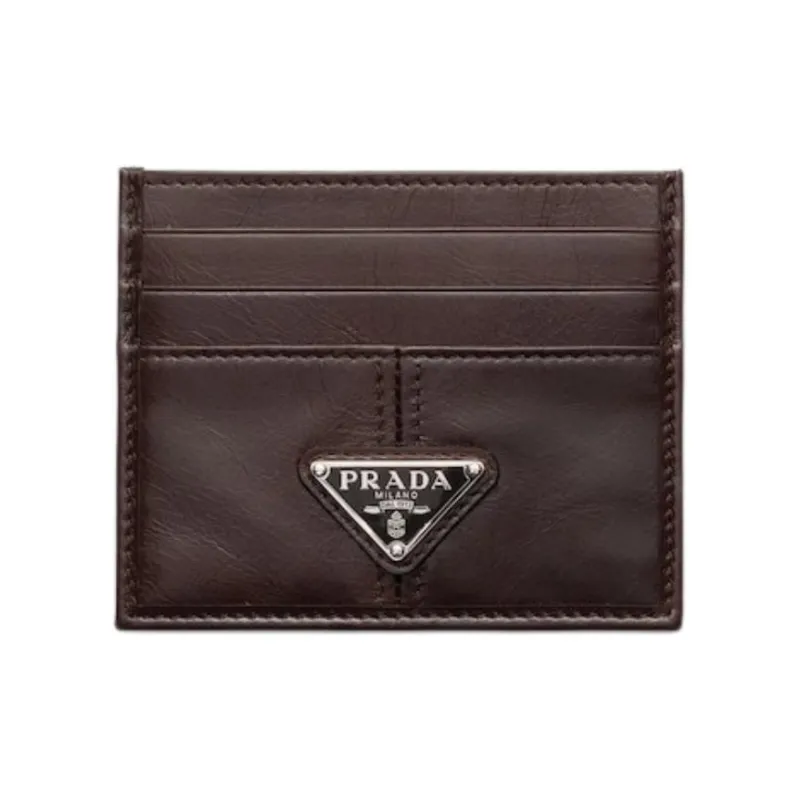 PRADA Calfskin Card Holder Men's Dark Brown-0