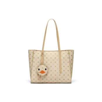 CNOLES PVC Shoulder Bag Large Size Women's Apricot/Elegant Black