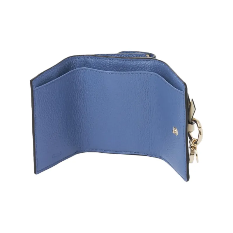 Chloe Grain Cow Leather Trifold Wallet Trumpets Women's Moonlight Blue-3