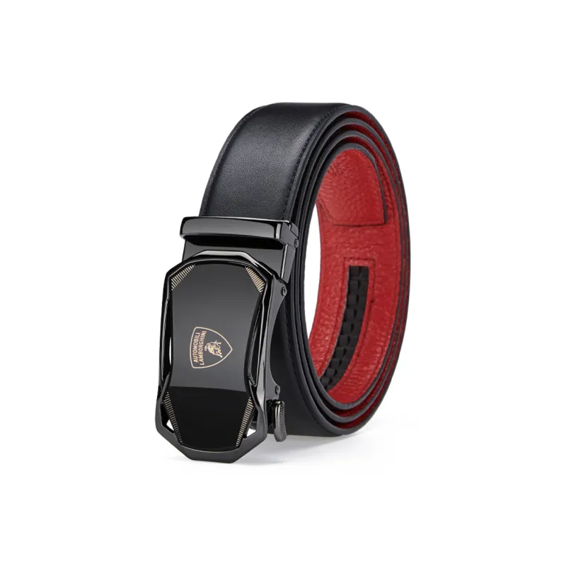 Automobili Lamborghini Cow Leather Belts Men's Width 3.5cm Gift Box Set-0