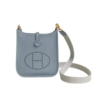 HERMES Evelyne Clemence Bullock Leather Crossbody Bag, Shoulder Bag Women's Linen Blue & Pearl Gray