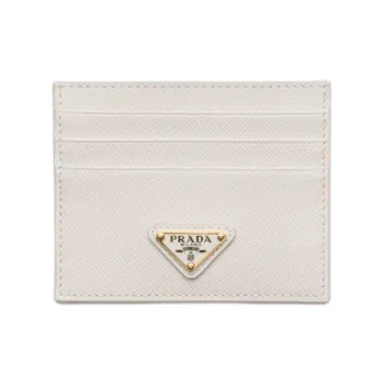 PRADA Saffiano Cow Leather Card Holder Women's Talc