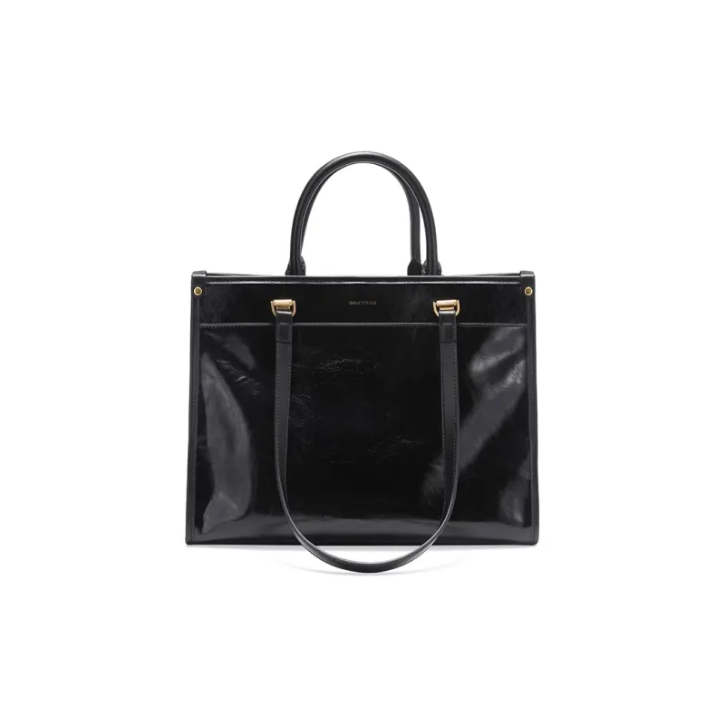 Simedin Cow Leather Tote Handbag Tubas Women's Deep Black-0