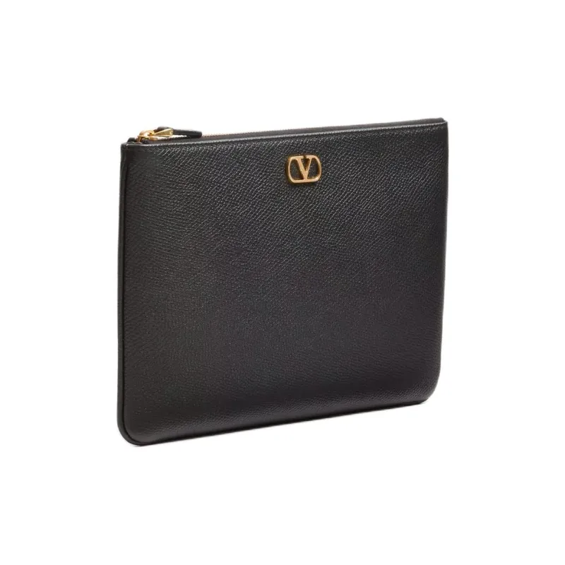 Valentino Vlogo Grain Calfskin Clutch Women's Black-1