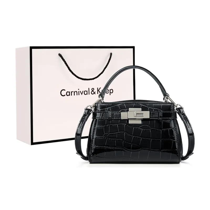 Carnival Keep Cow Leather Handbag Women's Ecru/Black-5
