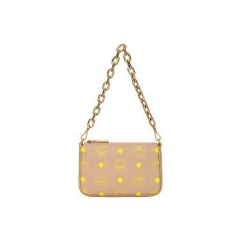 MCM Leather Shoulder Bag, Portable Crossbody Bag Mini Women's Beige