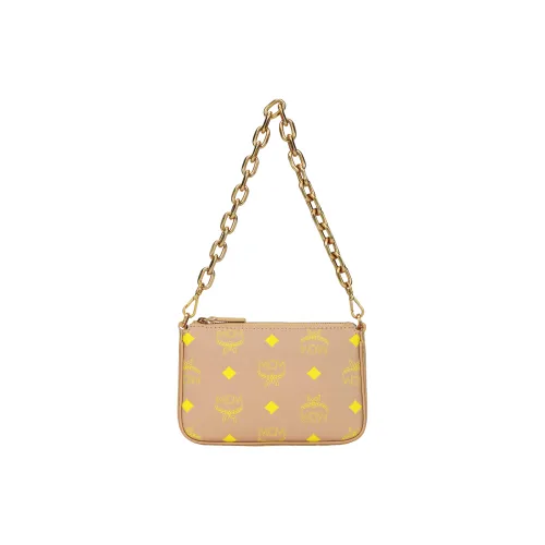 MCM Leather Shoulder Bag, Portable Crossbody Bag Mini Women's Beige