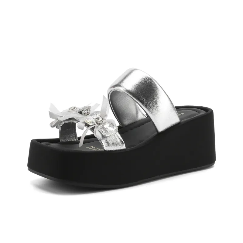 FIVE PLUS PU Polyurethane Slip Resistant Slide Slippers Women's Silver-1