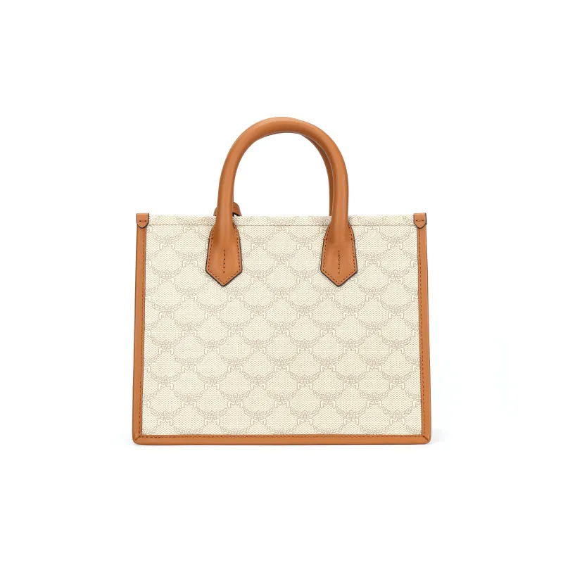 MCM Canvas With Leather Tote Bag, Shopping Bag, Shoulder Bag, Crossbody Bag, Handbag Trumpets Women's Beige-2