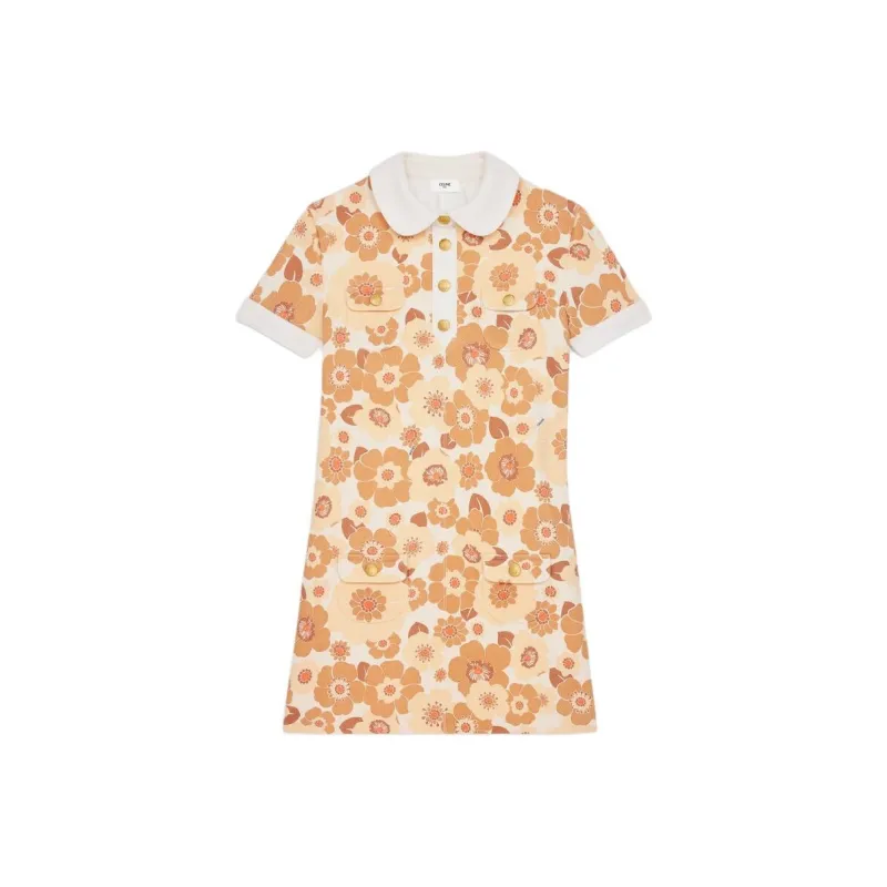 CELINE Short Sleeved Dress Women's Orange-0