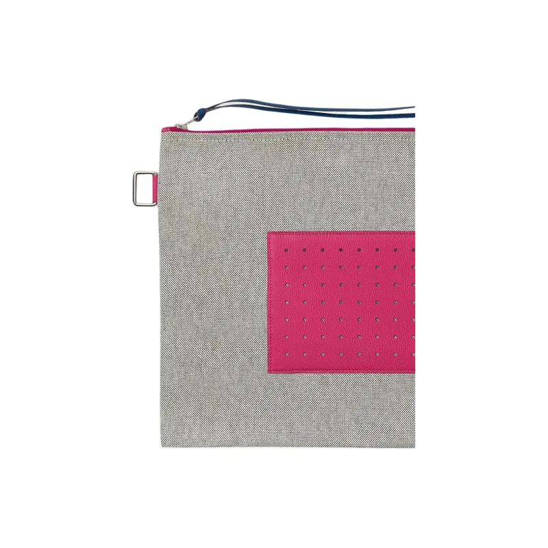 HERMES Navette Goatskin Clutch Women's Gray & Rose Red-1