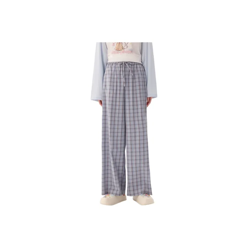ZIHAN Casual Pants Women's Blue Coffee Plaid-0