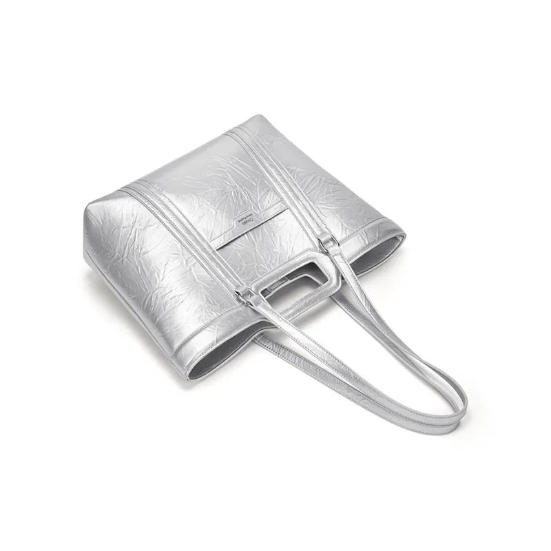 CNOLES PU Tote Bag, Shopping Bag, Shoulder Bag Regular Women's Silver-3