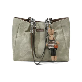 CinvaiKrose PU Female University Student Tote Shoulder Bag, Portable Tote, Shopping Bag Tubas Women's Light Khaki