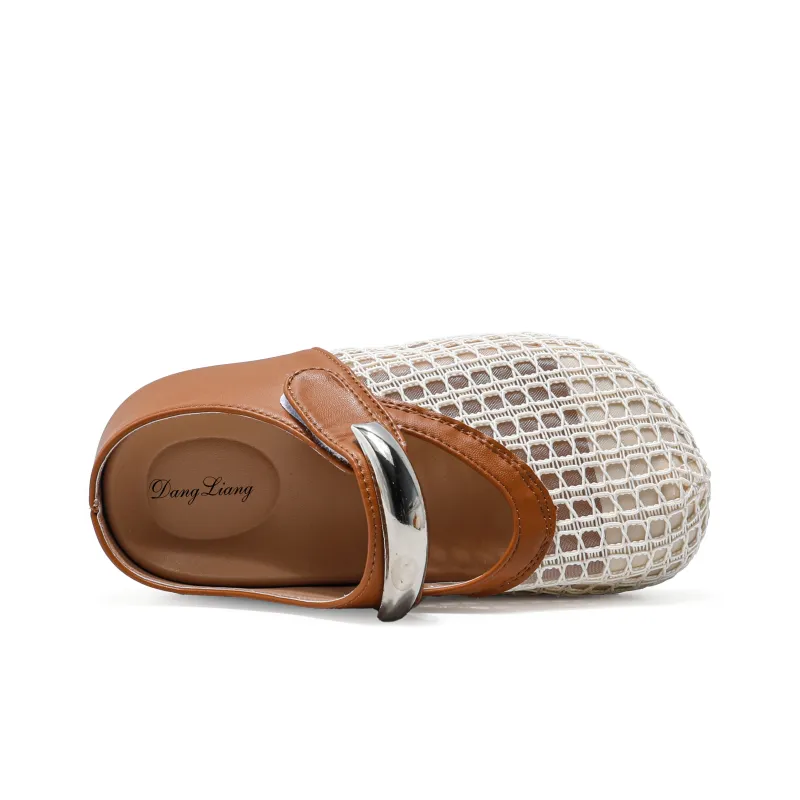 Be Good Rubber Sole Stitching Metal Leather Patchwork Abrasion Resistant Slip Resistant Closed Toe Slippers Women's-10