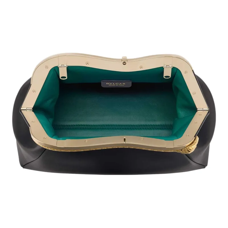BVLGARI Serpentine Smooth Calf Leather Clutch Medium Size Women's Black-1