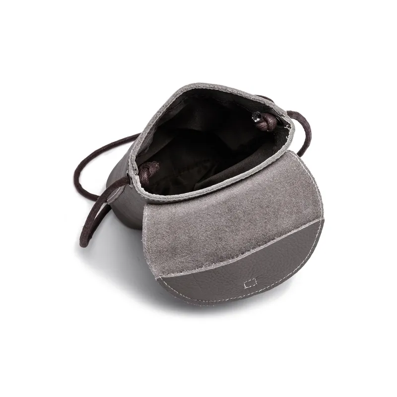 Ace Paul Top Grain Cow Leather Shoulder Bag, Crossbody Bag, Cell Phone Pouch Unisex Elephant Gray/Black-6