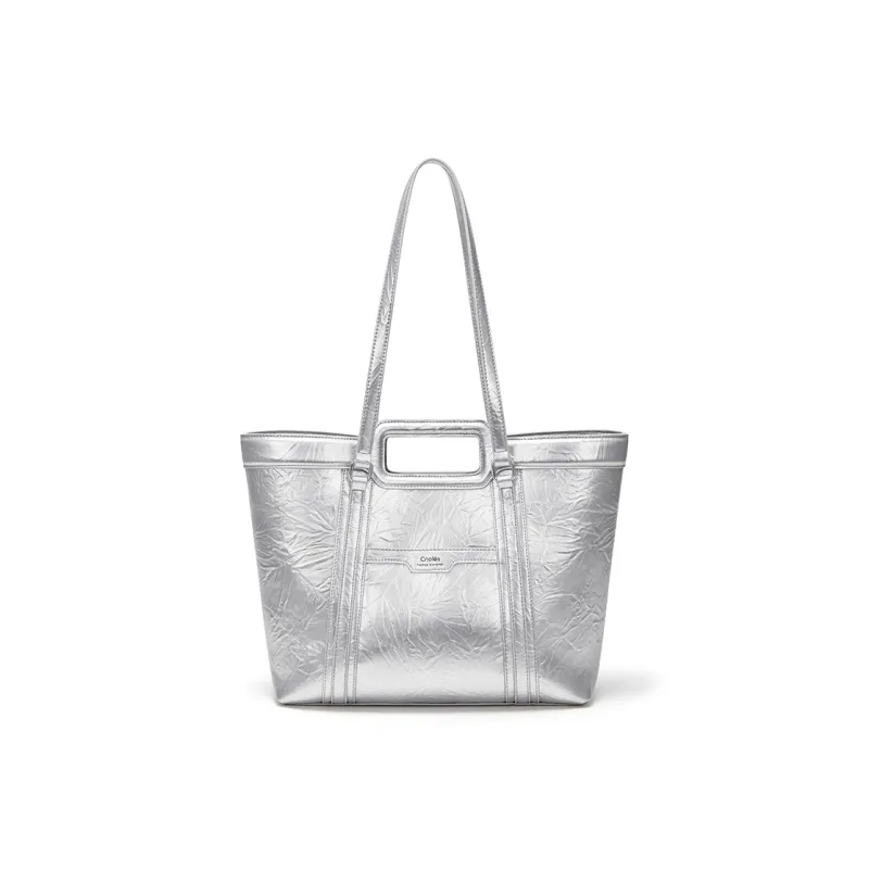 CNOLES PU Tote Bag, Shopping Bag, Shoulder Bag Regular Women's Silver-0