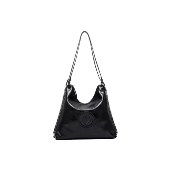 CNOLES Polyurethane Soft Leather Commute Bag Hobo Bag Shoulder Bag Medium Size Women's Black