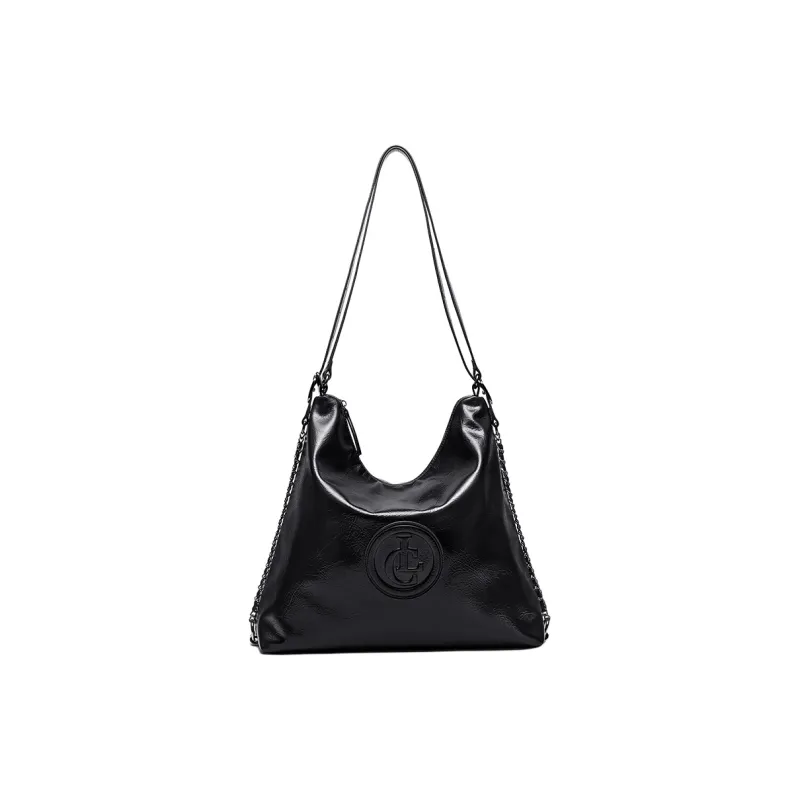 CNOLES Polyurethane Soft Leather Commute Bag Hobo Bag Shoulder Bag Medium Size Women's Black-0