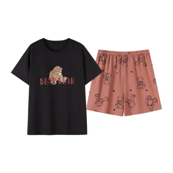 NOME Spring Summer 100% Cotton Pajamas, Short Sleeved Shorts Women's Two Piece Set