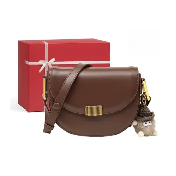 CNNCOO Cow Leather Saddle Bag, Crossbody Bag Women's Coffee