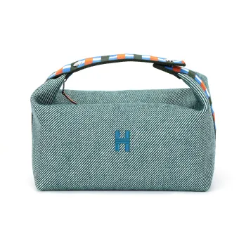 HERMES Bride a Brac Wool Toiletry Bag Large Size Women's Dark Green