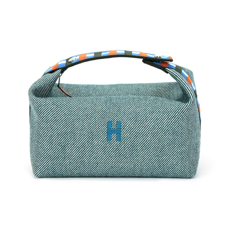 HERMES Bride a Brac Wool Toiletry Bag Large Size Women's Dark Green-0