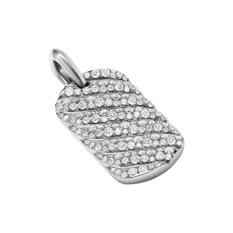 David Yurman Sterling Silver Sculpted Cable Diamond Tag 27mm-2