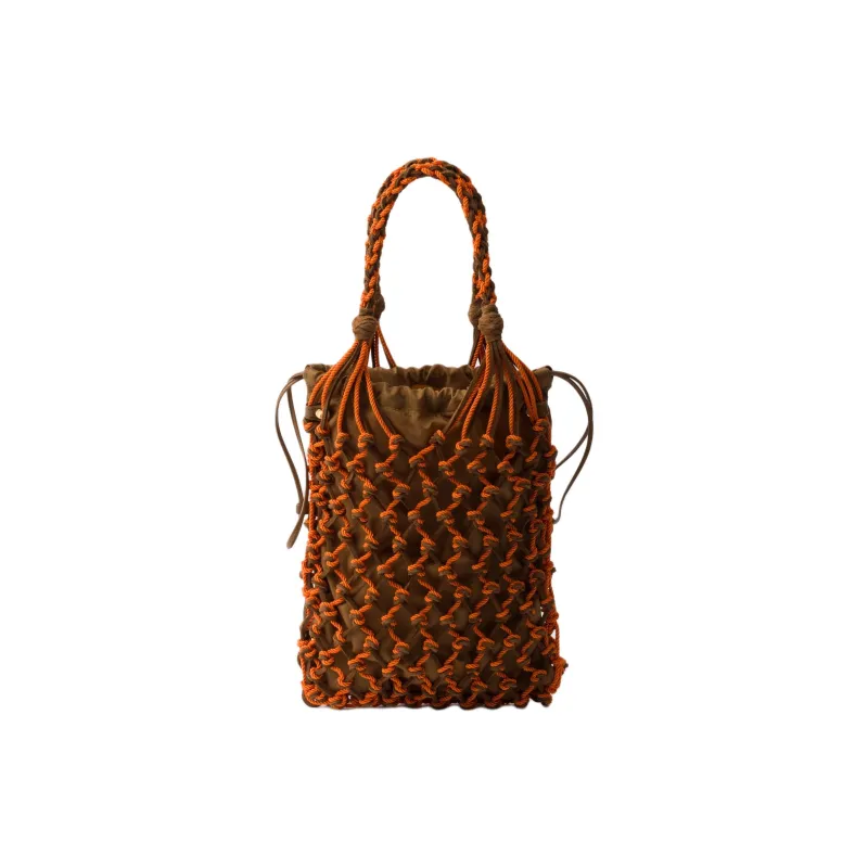 PRADA Cow Leather Handbag Trumpets Women's Orange & Cocoa Brown-2