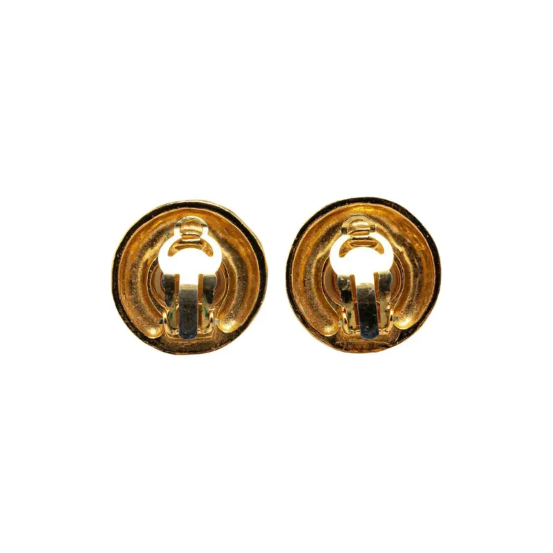 CHANEL 1970 1980 Plated Round Faux Pearl Clip On Earrings Costume Earrings-1