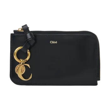 Chloe Alphabet Shiny Calfskin Wallet Women's Black