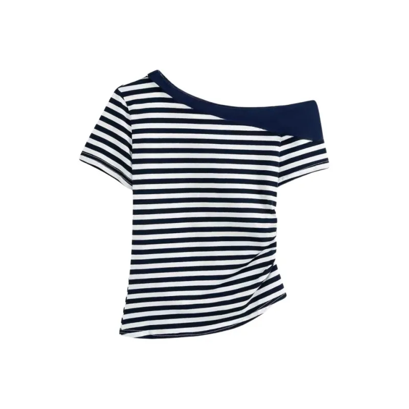YGPRW T Shirts Women's Blue White Stripes-1