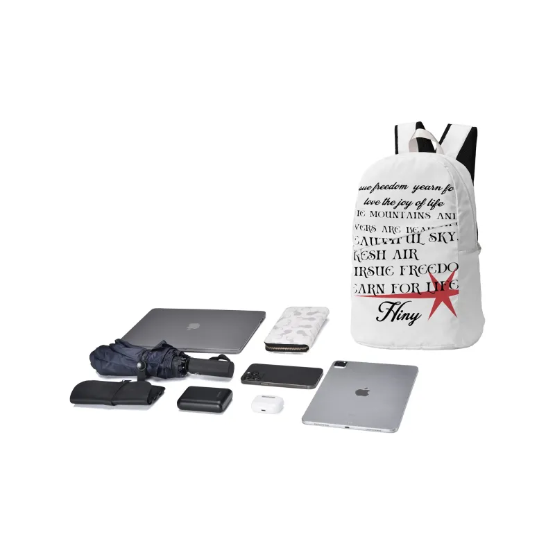 HINY Polyester Student Backpack Regular Unisex White-17