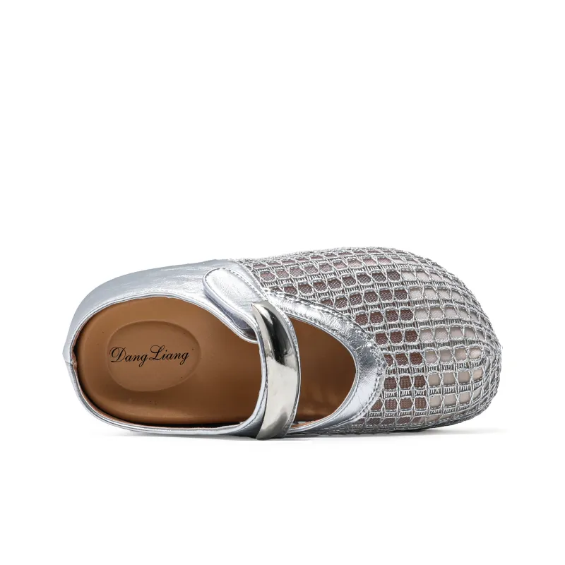 Be Good Rubber Sole Stitching Metal Leather Patchwork Abrasion Resistant Slip Resistant Closed Toe Slippers Women's-4