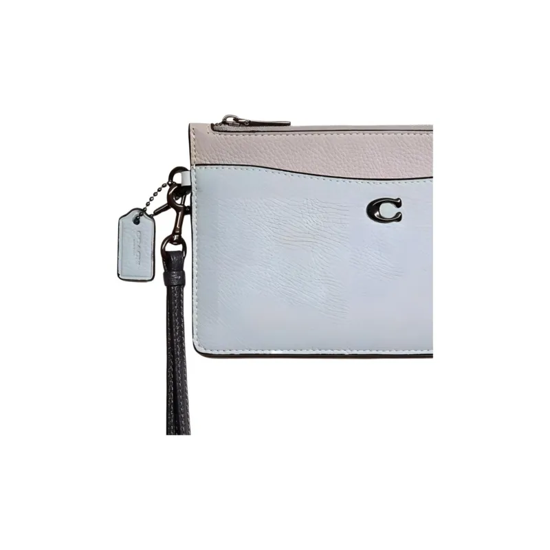 COACH Wristlet Leather Clutch Wrist Bag Small Size Women's Pewter With Dove Gray-1