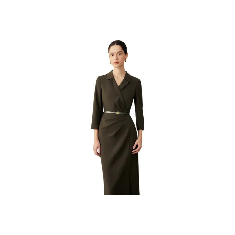Yiner Long Sleeved Dress Women's Dark Coffee-0