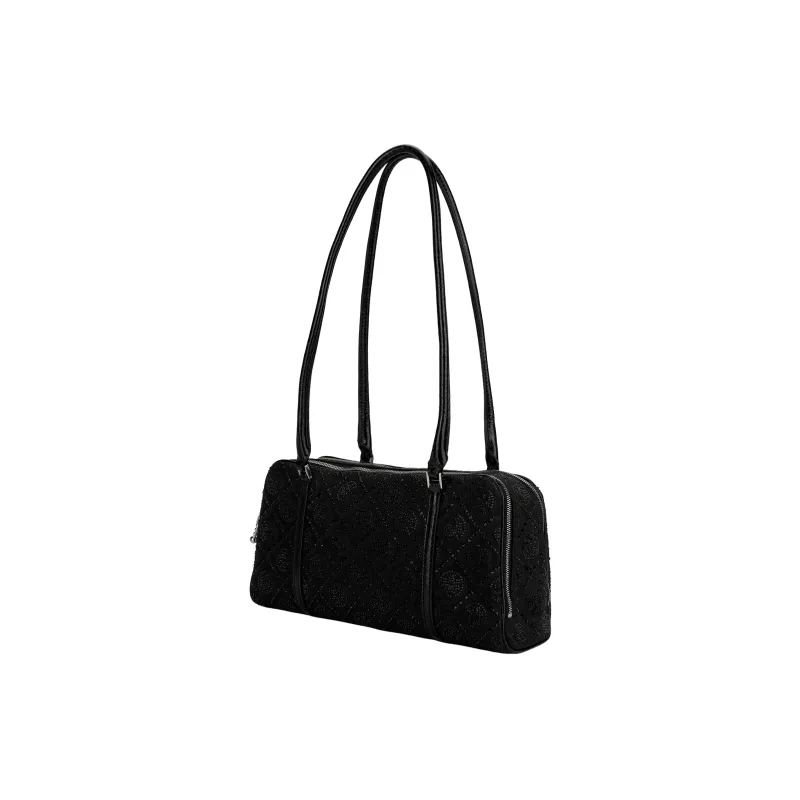 TORY BURCH T Monogram Fabric Handbag Shoulder Bag Small Size Women's Black-1