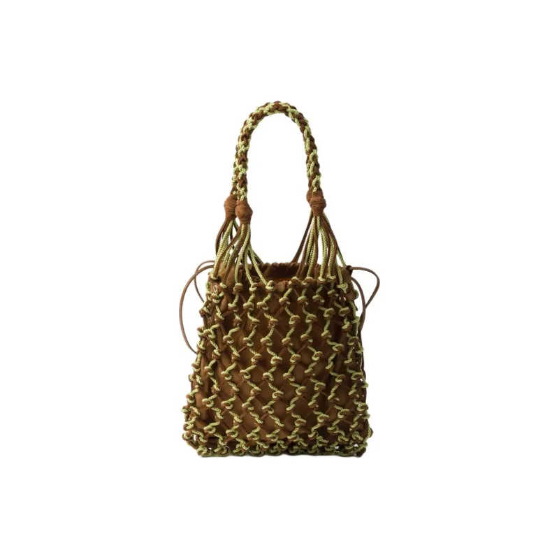 PRADA Cow Leather Handbag Trumpets Women's Brown & Green-2