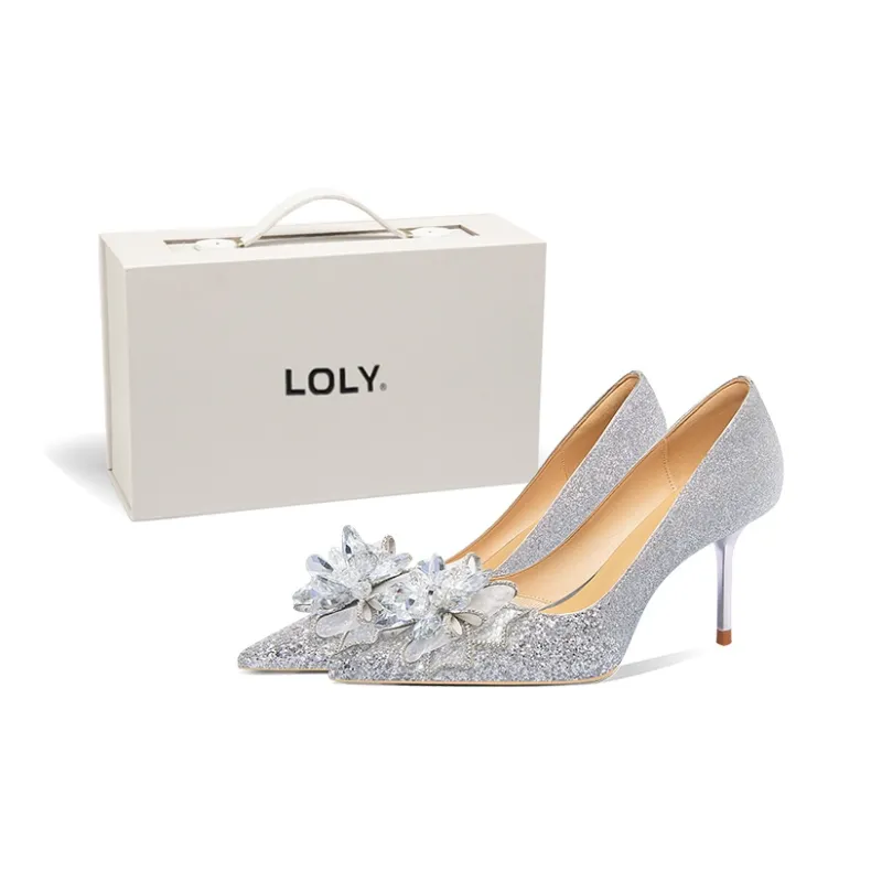 LOLY Slim Heel High Heels Women's Silver-5