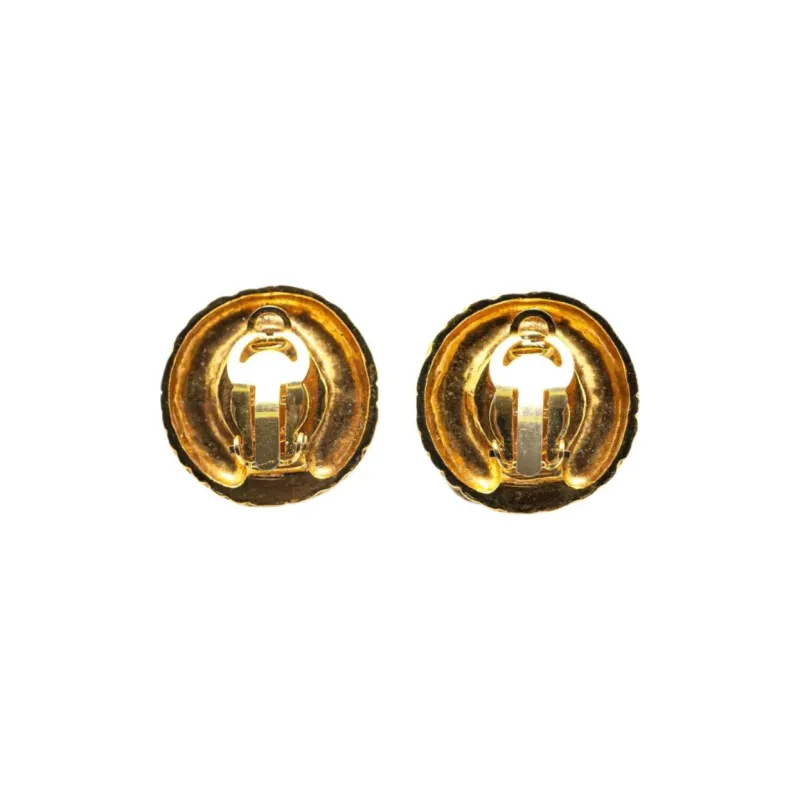 CHANEL 1970 1980 Plated Round Faux Pearl Clip On Earrings Costume Earrings-1