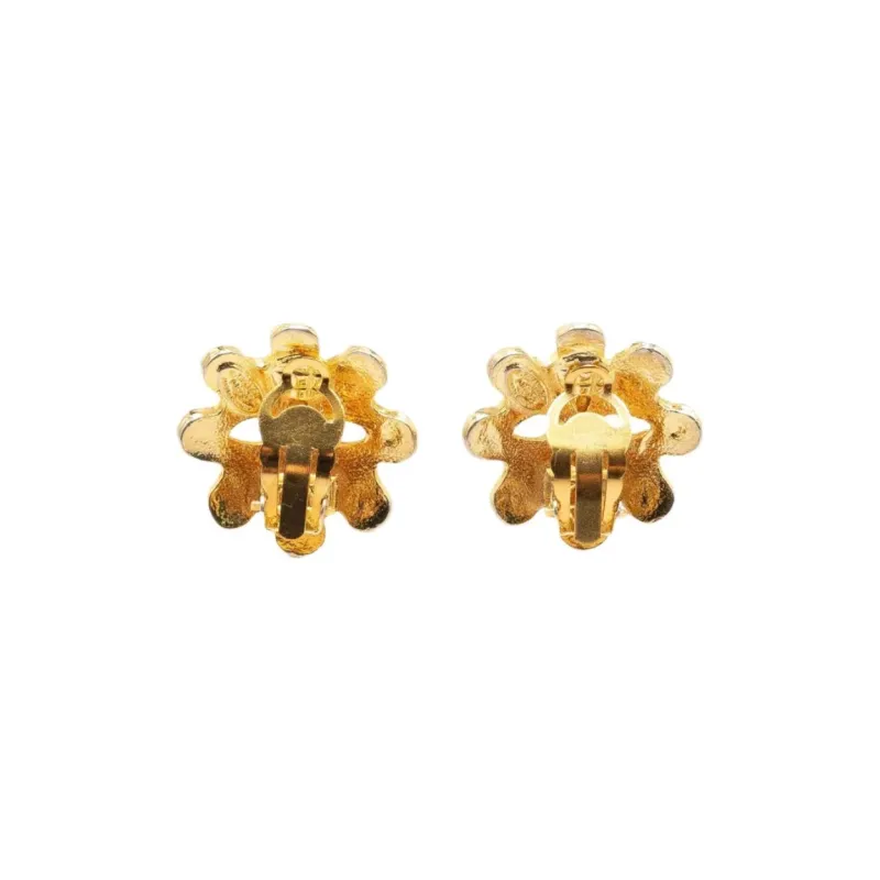 CHANEL 2004 Plated Cc Flower Clip On Earrings Costume Earrings-1