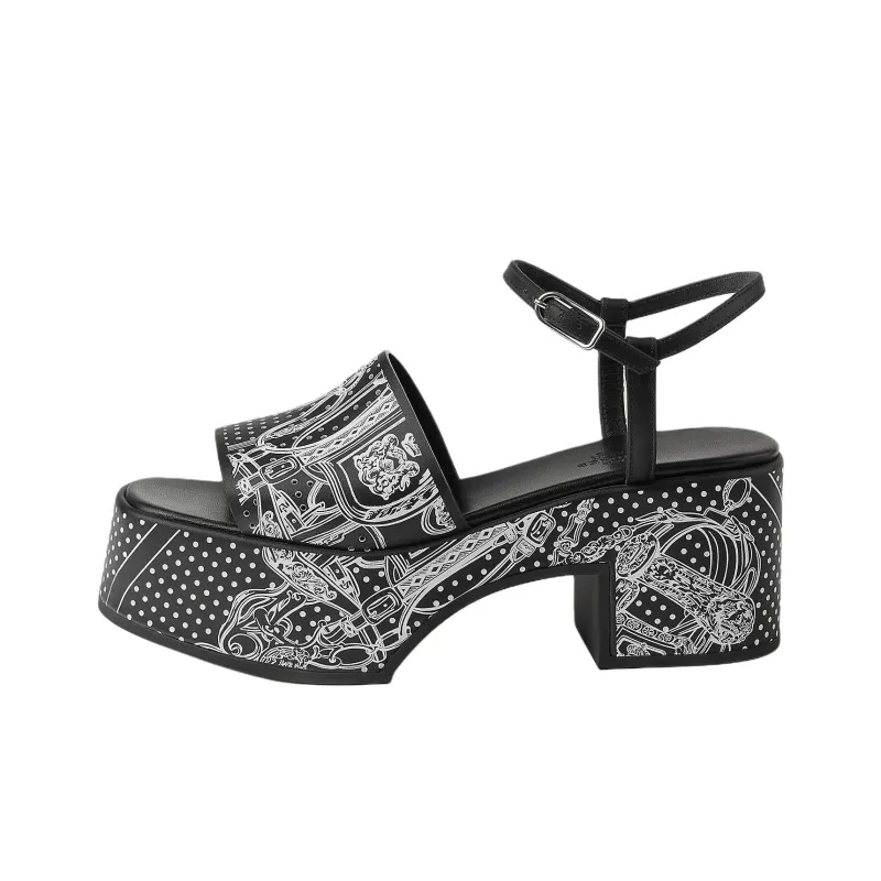 HERMES Kervella One Strap Sandals 7.5cm Women's Black-0